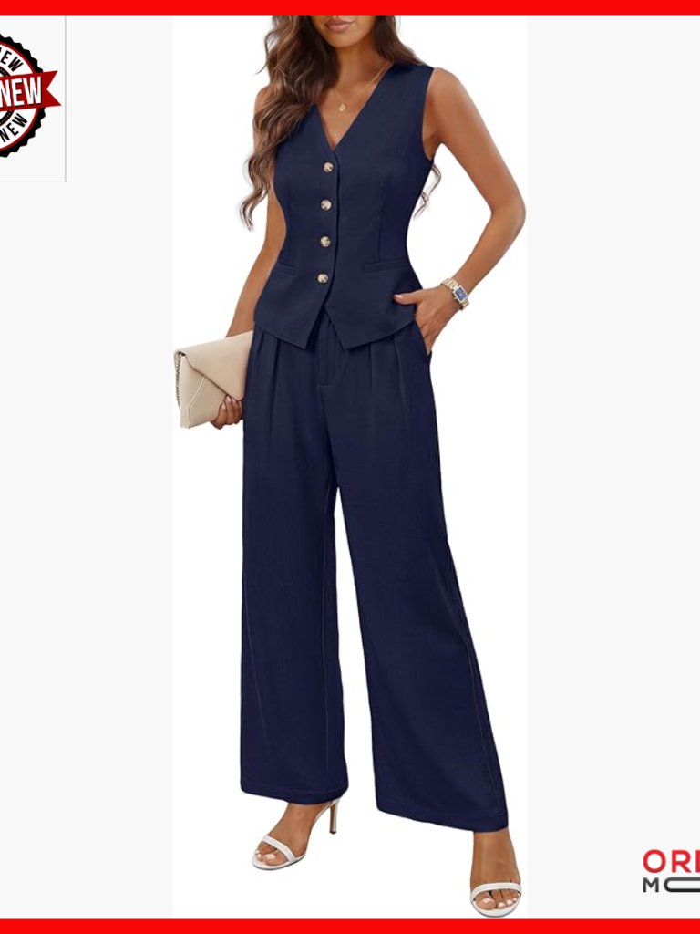 Sleeveless Vest Wide Leg Pants Set Business Casual Outfit Size M